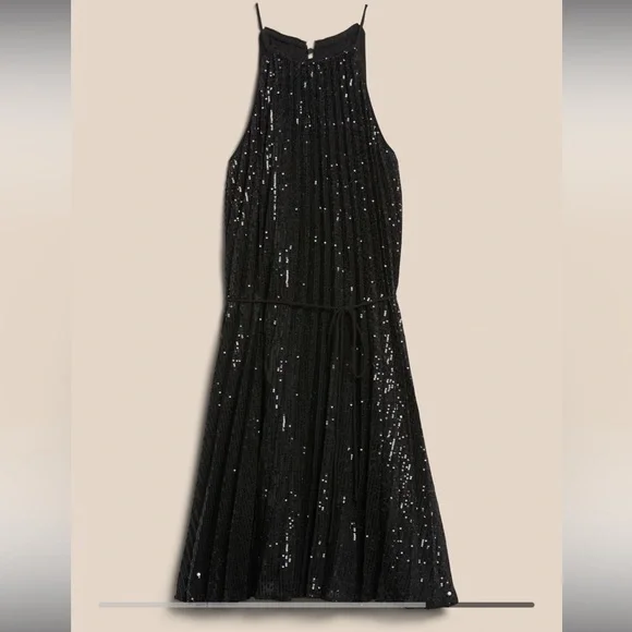Banana Republic | Dresses | Black Sequin Pleated Mini Dress With Tie Waist Banana  Republic Small Tall | Poshmark